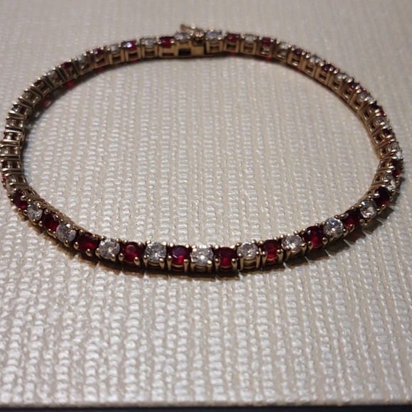 Charming Red Ruby and White Stone Vermeil Braclet - Picture 5 of 8